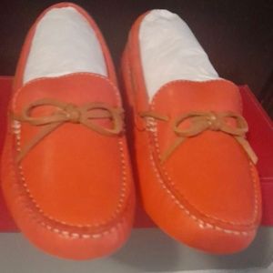 Johnston & Murphy Loafers Driving Flats Shoes Orange Clove leather Preppy New